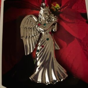 🍀$12bundled VTG Silverplate 2Sided Angel 3D Ornament with Swarovski Crystals